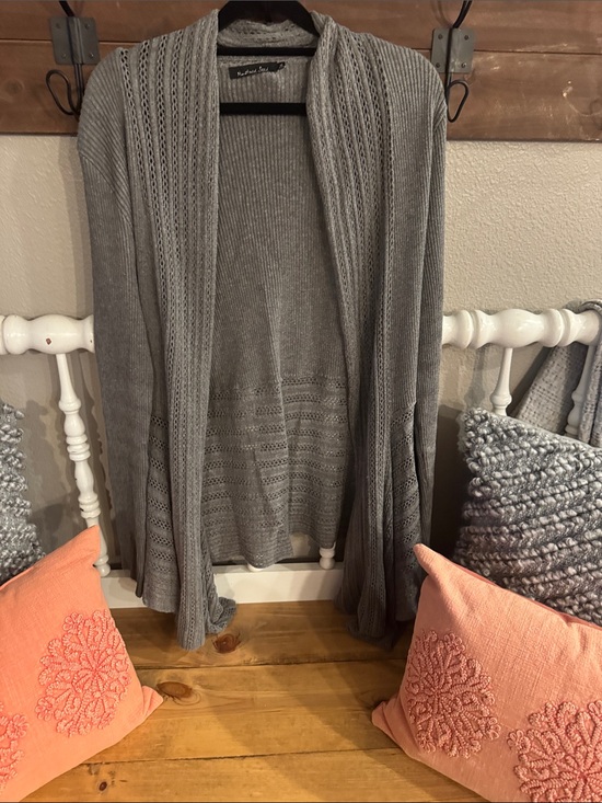 Mustard Seed Sweaters - Mustard Seed Gray Open Knit Cardigan Sweater